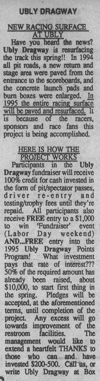 Ubly Dragway - Ad On Resurfacing 1994